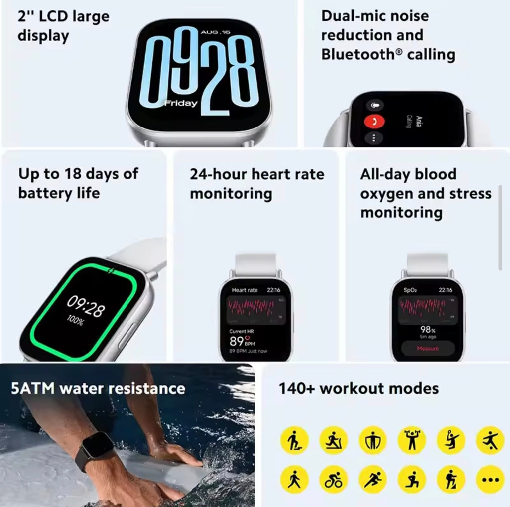 Xiaomi Redmi Watch 5 Active Smart Watch, Bluetooth Call
2" LCD Display, All Day Heart Rate Blood Oxygen Monitoring
Smartwatch