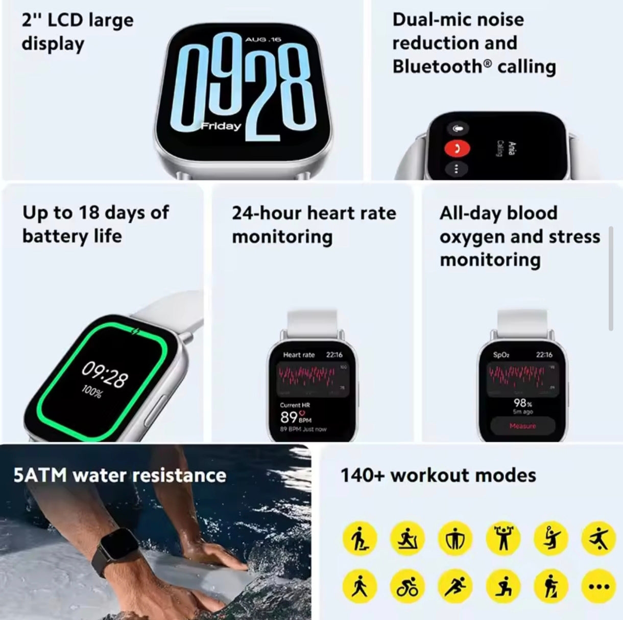 Xiaomi Redmi Watch 5 Active Smart Watch, Bluetooth Call
2" LCD Display, All Day Heart Rate Blood Oxygen Monitoring
Smartwatch