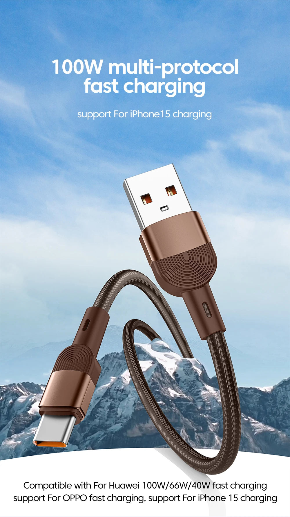 NNBILI NEW 100W USB to Type C Fast Charging Cable for iPhone 15 16 Series Huawei Honor OPPO Samsung Cellphone Nylon Data Cable