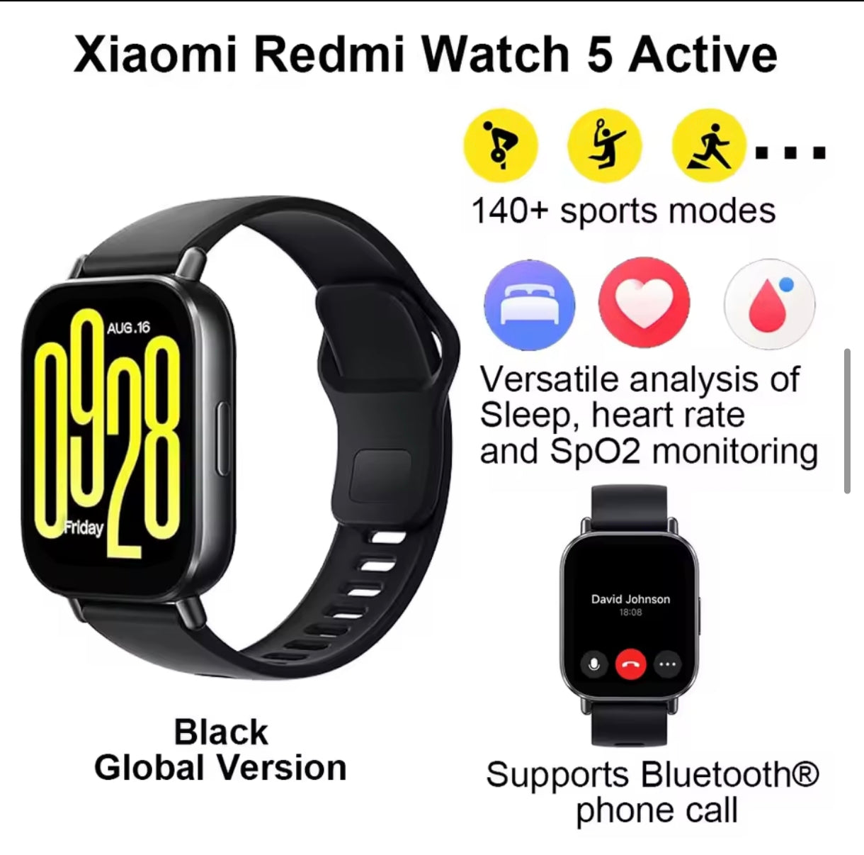 Xiaomi Redmi Watch 5 Active Smart Watch, Bluetooth Call
2" LCD Display, All Day Heart Rate Blood Oxygen Monitoring
Smartwatch