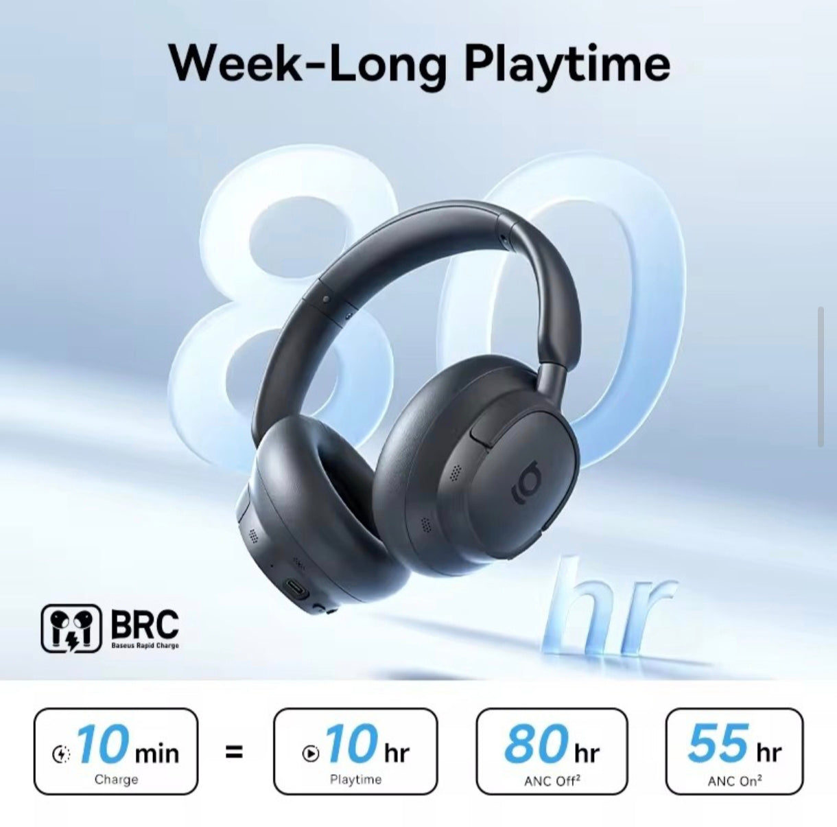 Baseus Bass BH1 NC Lite ANC Wireless Headphones – 95% Noise Cancelling | Bluetooth 6.0 | 80H Playtime