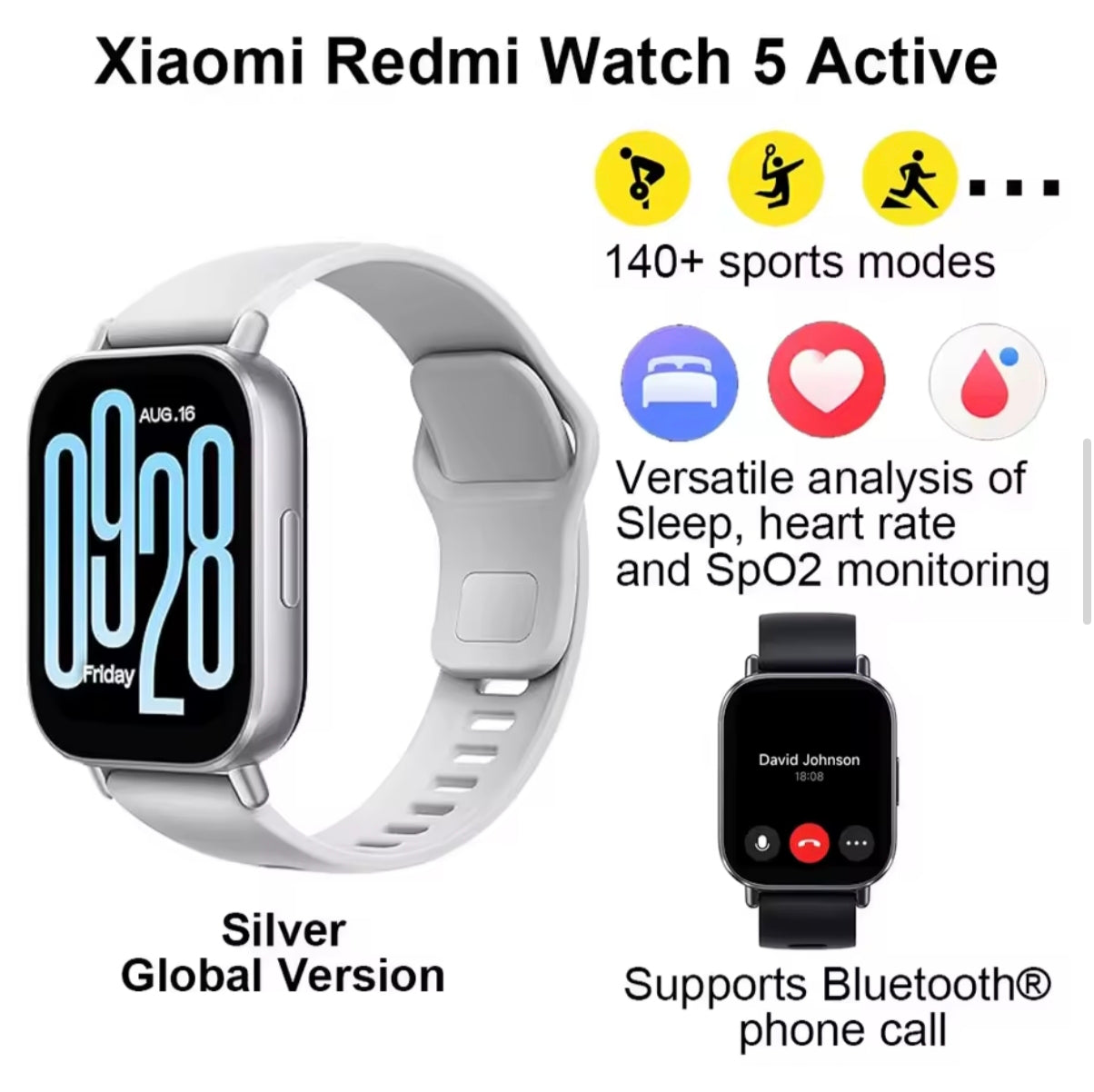 Xiaomi Redmi Watch 5 Active Smart Watch, Bluetooth Call
2" LCD Display, All Day Heart Rate Blood Oxygen Monitoring
Smartwatch