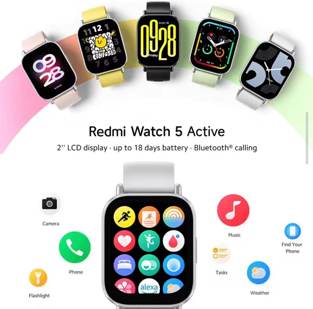 Xiaomi Redmi Watch 5 Active Smart Watch, Bluetooth Call
2" LCD Display, All Day Heart Rate Blood Oxygen Monitoring
Smartwatch