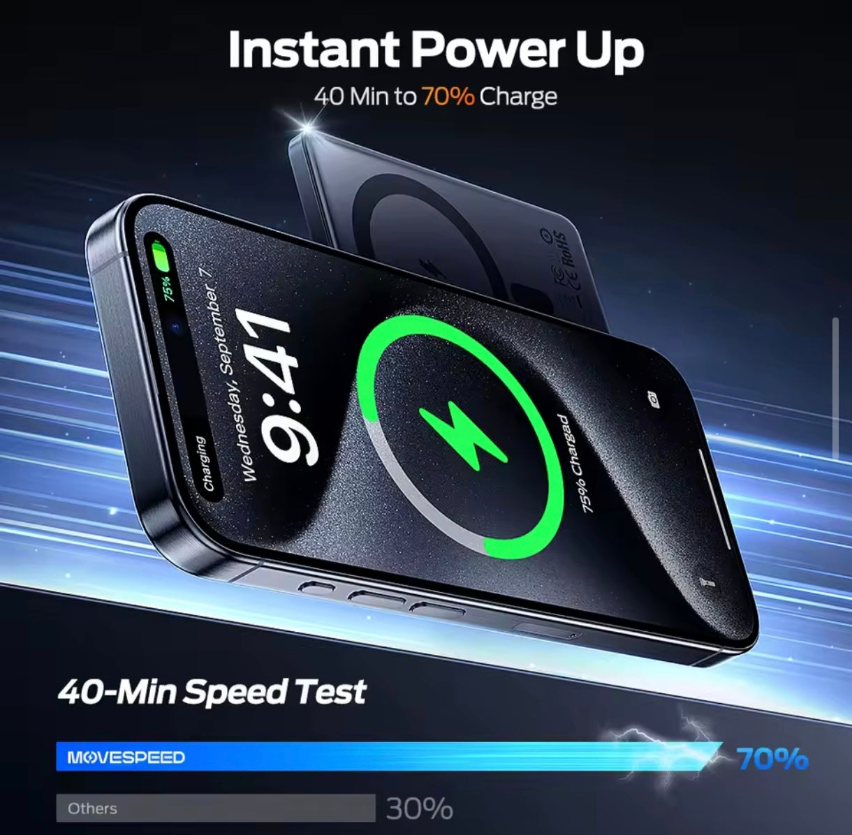 MOVESPEED S10 Slim Magnetic Power Bank 10000mAh PD20W Portable Charger Wireless External Battery for iPhone 16 Samsung Powerbank