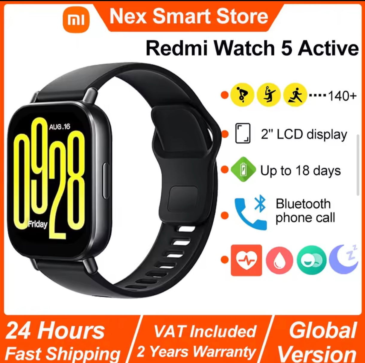 Xiaomi Redmi Watch 5 Active Smart Watch, Bluetooth Call
2" LCD Display, All Day Heart Rate Blood Oxygen Monitoring
Smartwatch