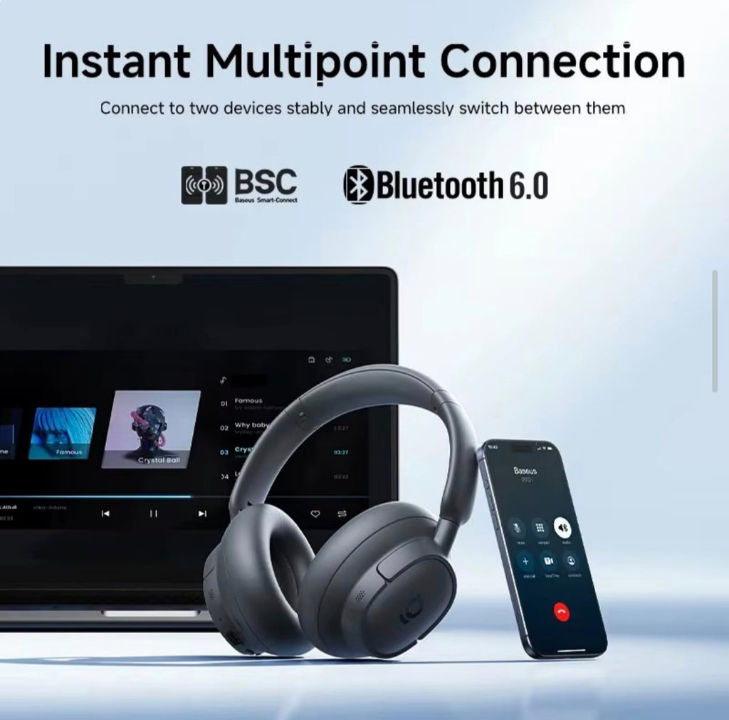 Baseus Bass BH1 NC Lite ANC Wireless Headphones – 95% Noise Cancelling | Bluetooth 6.0 | 80H Playtime